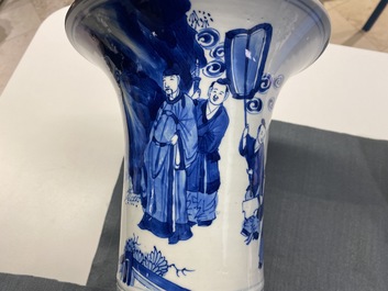 A Chinese blue and white 'gu' vase with figurative design, Kangxi